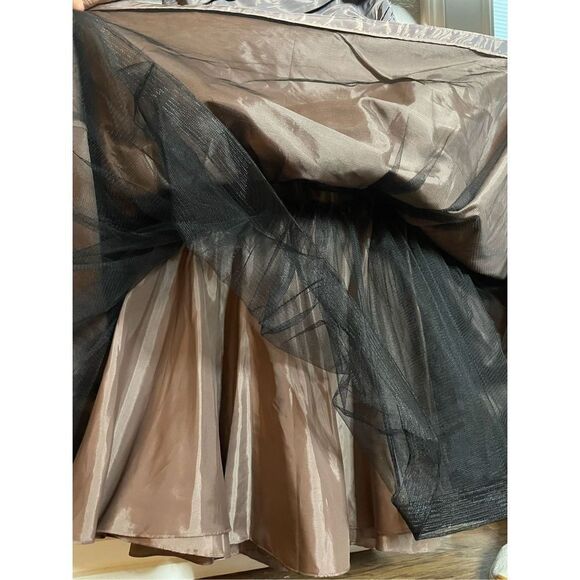 Theia Satin Mermaid Dress Strapless Sweetheart Iridescent Ruched Floor Length Fo - Picture 10 of 11